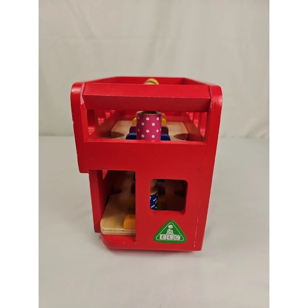 Wooden London Double Decker Bus Toy w 7 Peg People Red Pretend Play